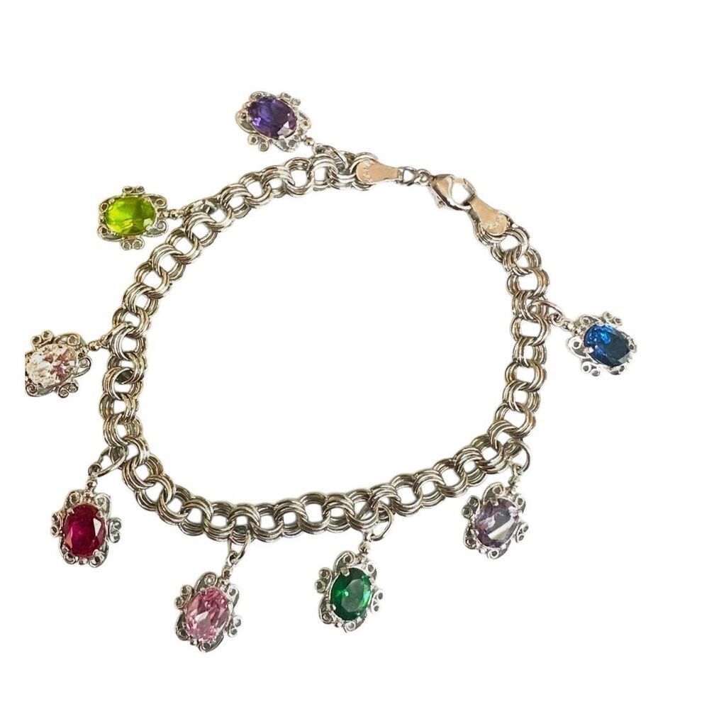 RQC Silver Tone Multicolor Charm Bracelet